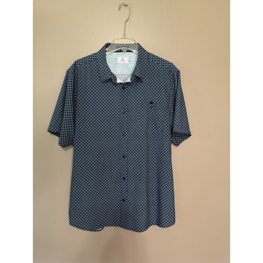 7 Diamonds Men 4 Way Stretch Short Sleeve Button Up Shirt Blue Geometric XXL